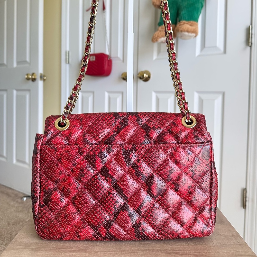 #43. Michael Kors Sloan Large QuiltedEmbossed-Leather ShoulderBag, RedSnakePrint - Picture 4 of 15